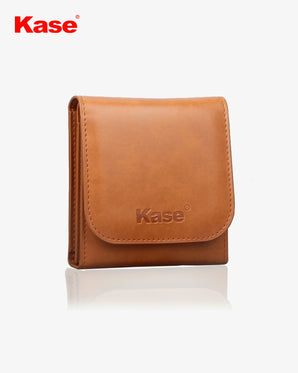 Brown leather wallet with 'Kase' branding on a white background