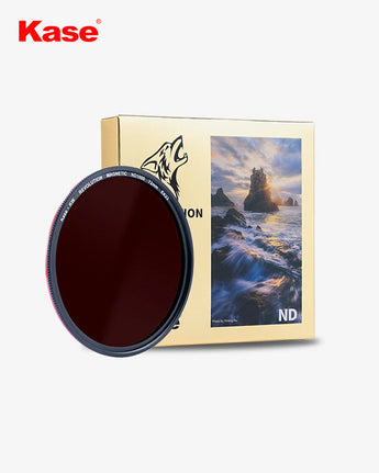 Kase camera lens filter with packaging featuring a scenic image on a white background