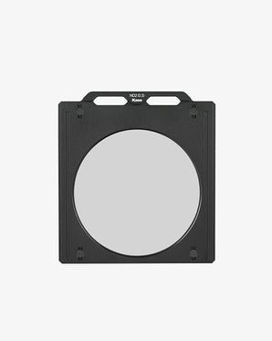 Black square filter with a circular clear center on a white background