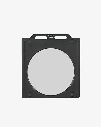 Black square filter with a circular clear center on a white background
