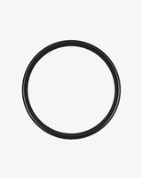 Black circular object on a white background