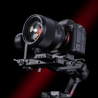 Professional camera with lens on a black background